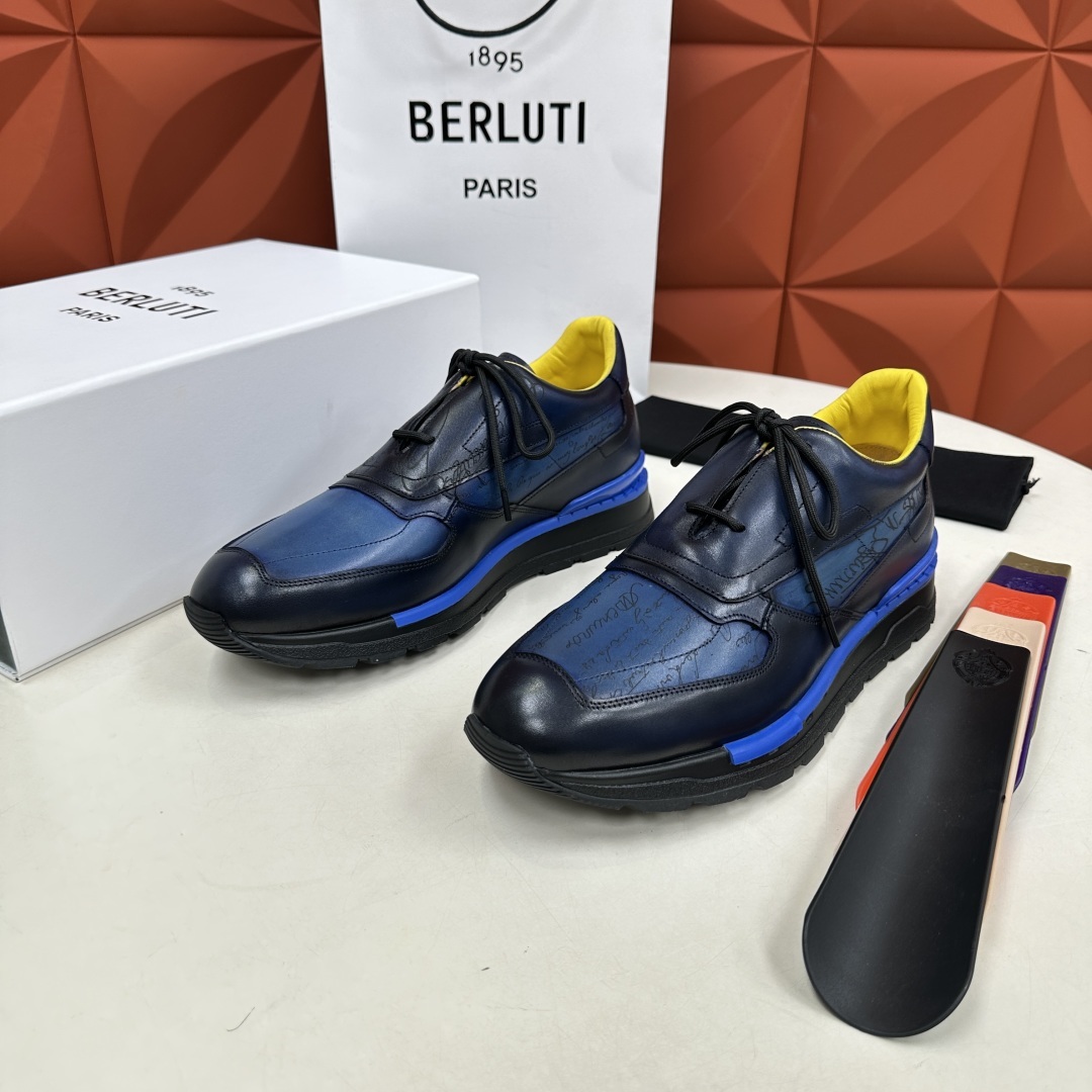 💋💍Berlut* 布鲁提定制款特别款阴阳雕花 升级版第四代私模大底 Fast Track走秀皮革运动鞋