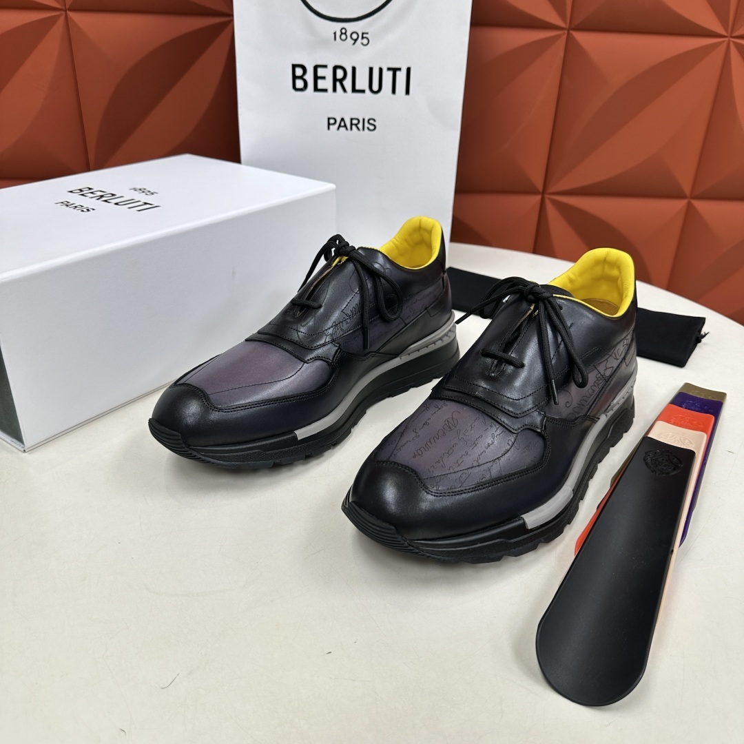💋💍Berlut* 布鲁提定制款特别款阴阳雕花 升级版第四代私模大底 Fast Track走秀皮革运动鞋