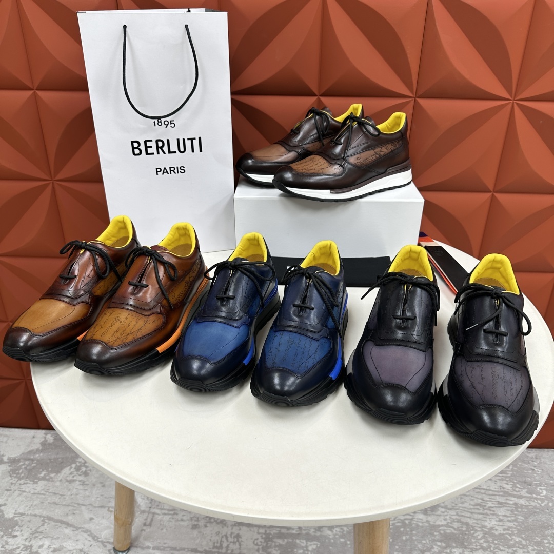 💋💍Berlut* 布鲁提定制款特别款阴阳雕花 升级版第四代私模大底 Fast Track走秀皮革运动鞋