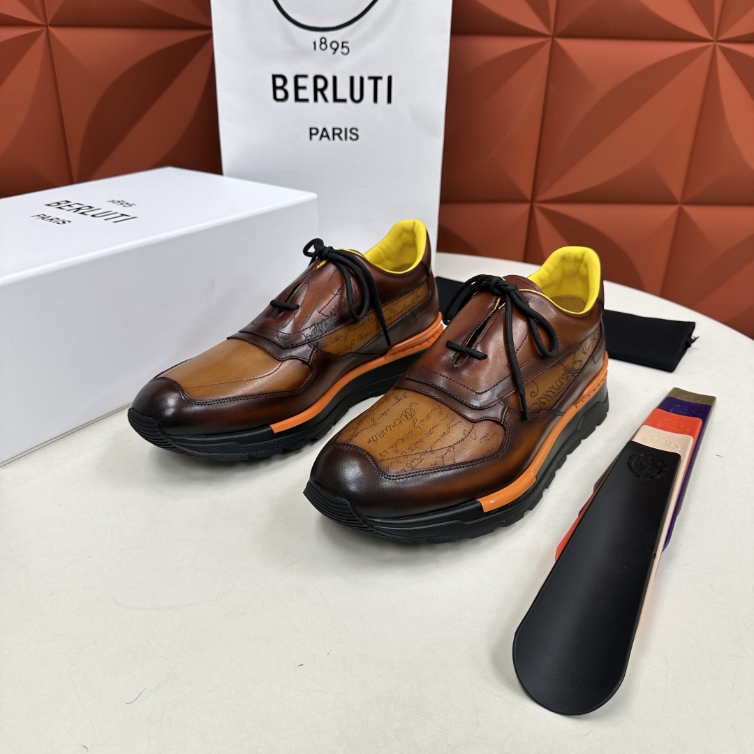 💋💍Berlut* 布鲁提定制款特别款阴阳雕花 升级版第四代私模大底 Fast Track走秀皮革运动鞋