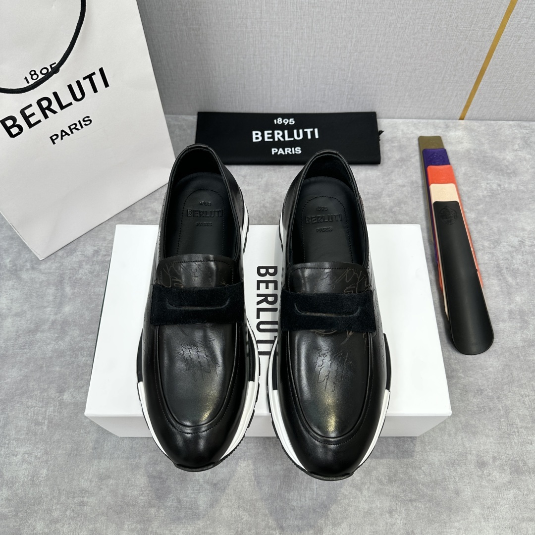💋💍Berlut* 布鲁提 升级版第四代私模大底 Fast Track皮革乐福运动鞋 官方 16700
