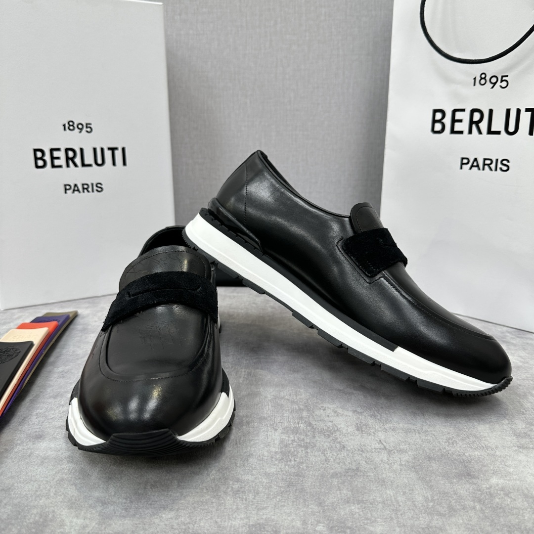 💋💍Berlut* 布鲁提 升级版第四代私模大底 Fast Track皮革乐福运动鞋 官方 16700