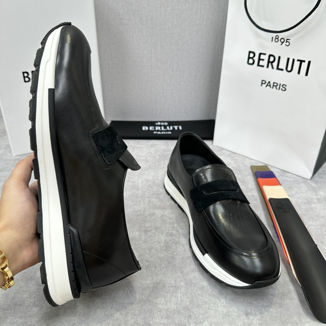 💋💍Berlut* 布鲁提 升级版第四代私模大底 Fast Track皮革乐福运动鞋 官方 16700