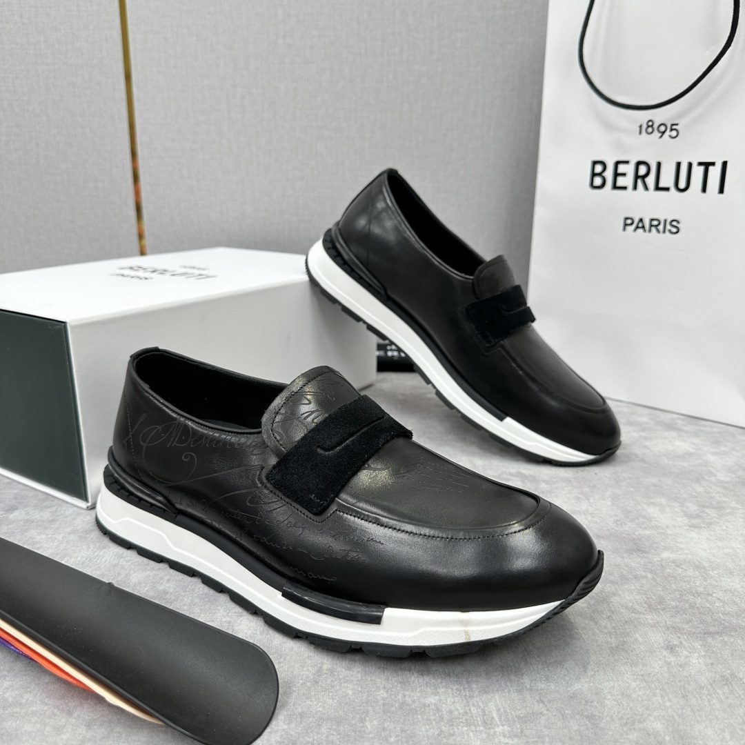 💋💍Berlut* 布鲁提 升级版第四代私模大底 Fast Track皮革乐福运动鞋 官方 16700