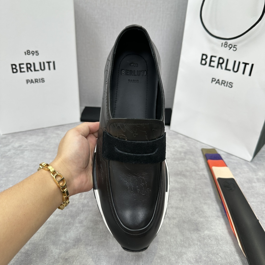 💋💍Berlut* 布鲁提 升级版第四代私模大底 Fast Track皮革乐福运动鞋 官方 16700