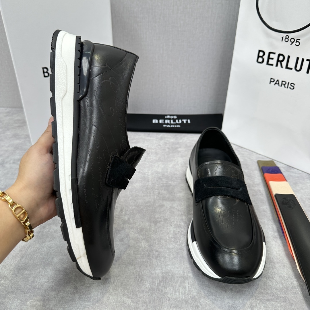 💋💍Berlut* 布鲁提 升级版第四代私模大底 Fast Track皮革乐福运动鞋 官方 16700