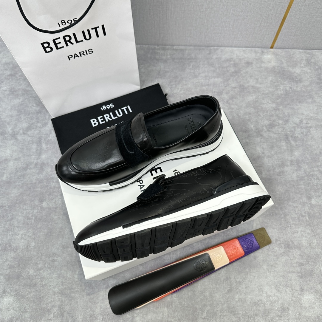 💋💍Berlut* 布鲁提 升级版第四代私模大底 Fast Track皮革乐福运动鞋 官方 16700