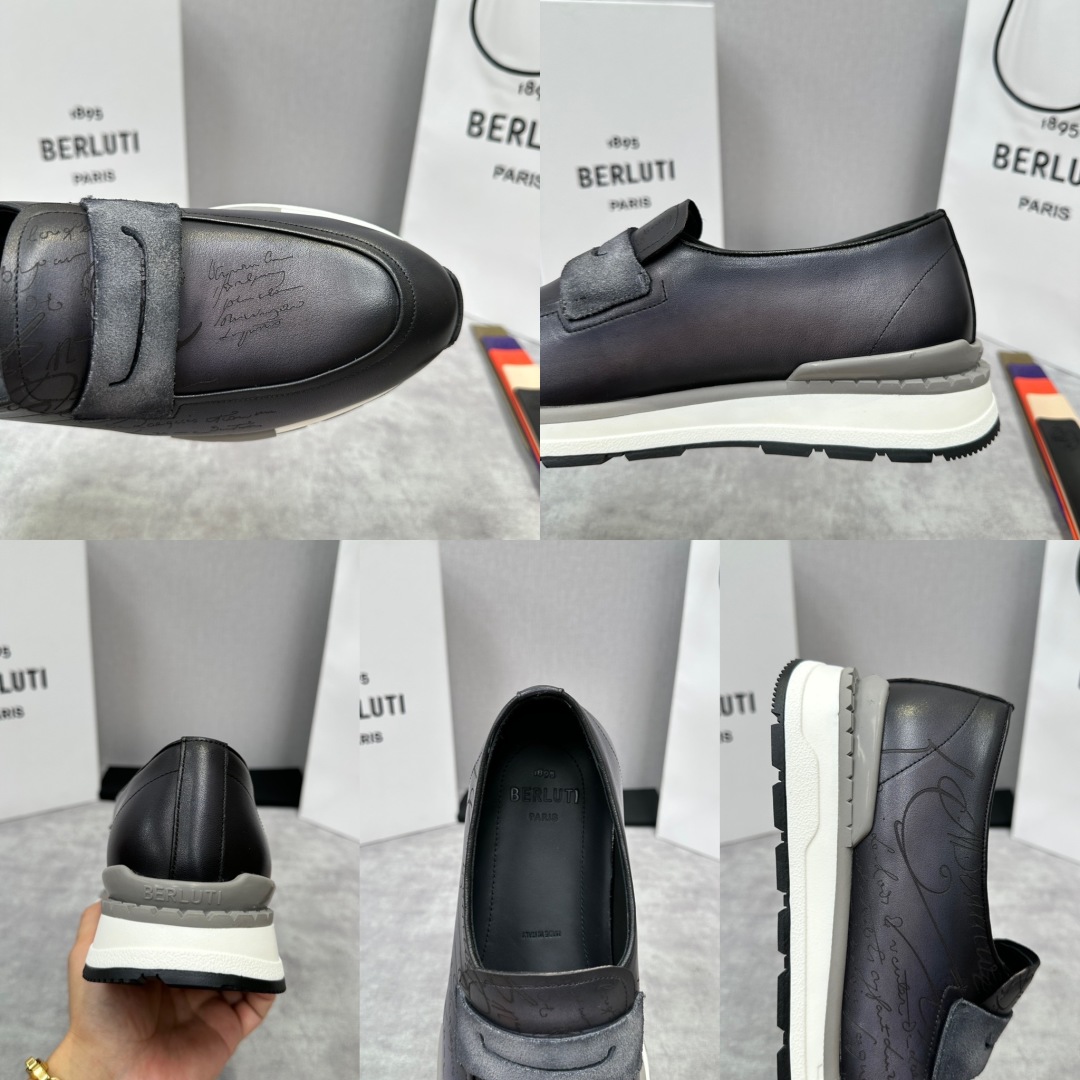 💋💍Berlut* 布鲁提 升级版第四代私模大底 Fast Track皮革乐福运动鞋  官方 16700