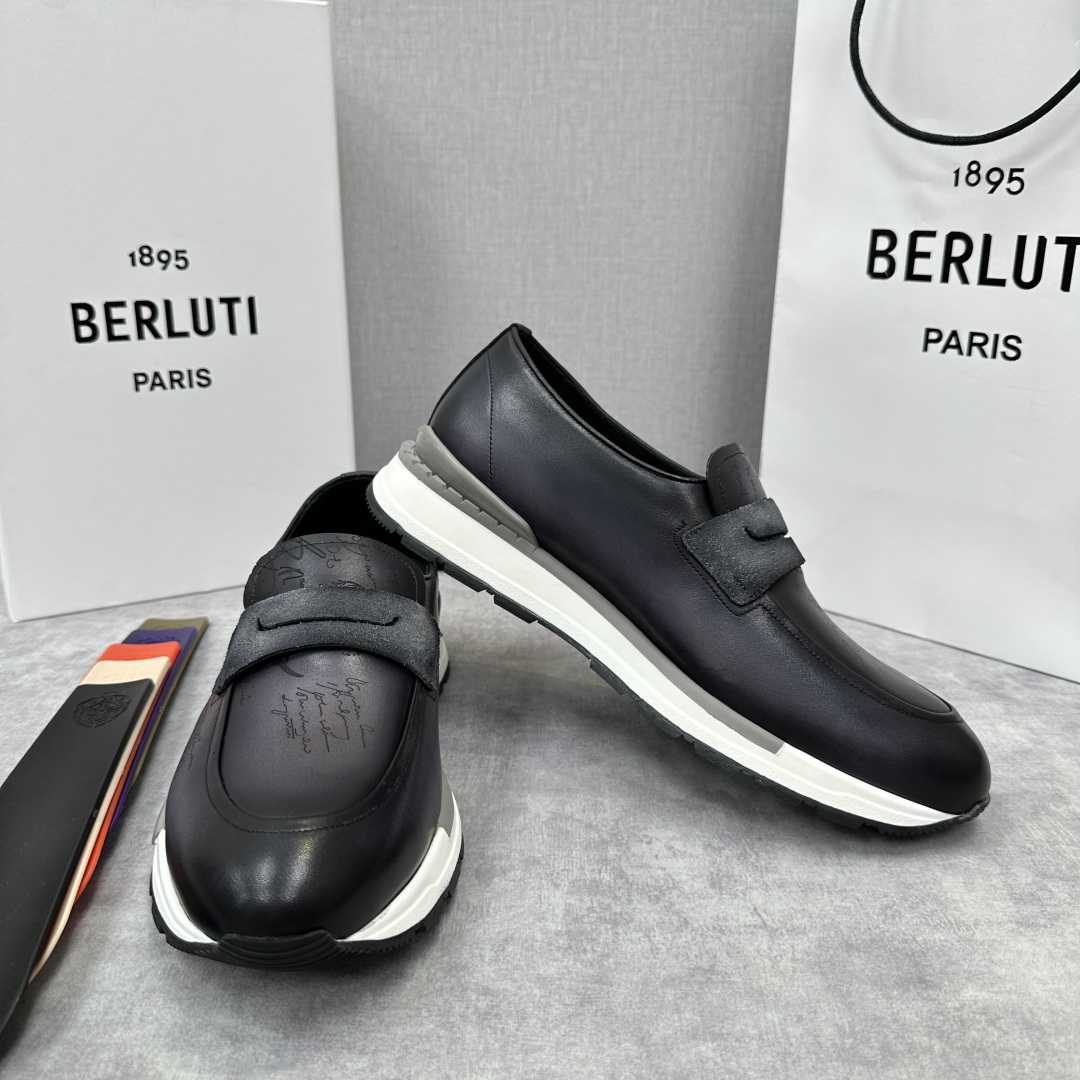 💋💍Berlut* 布鲁提 升级版第四代私模大底 Fast Track皮革乐福运动鞋  官方 16700