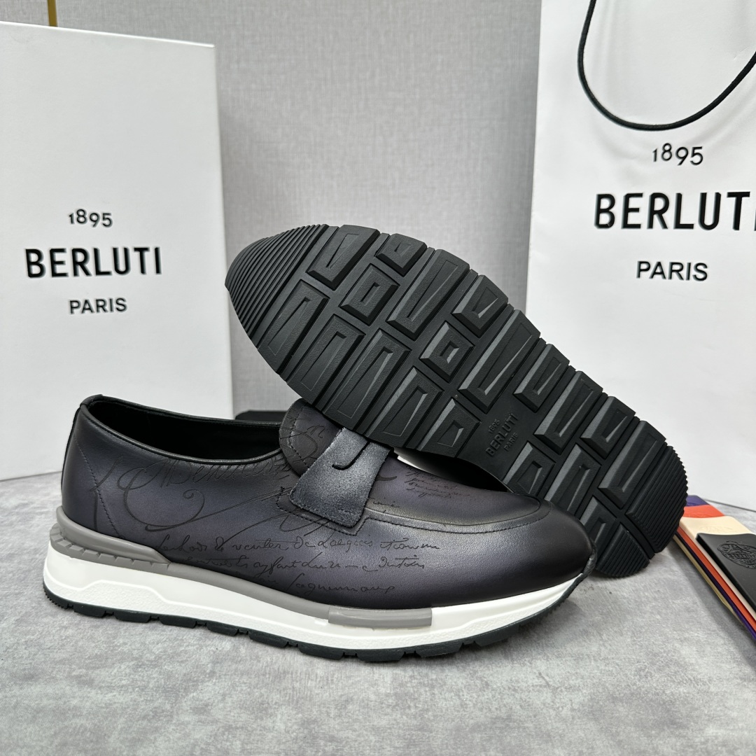 💋💍Berlut* 布鲁提 升级版第四代私模大底 Fast Track皮革乐福运动鞋  官方 16700