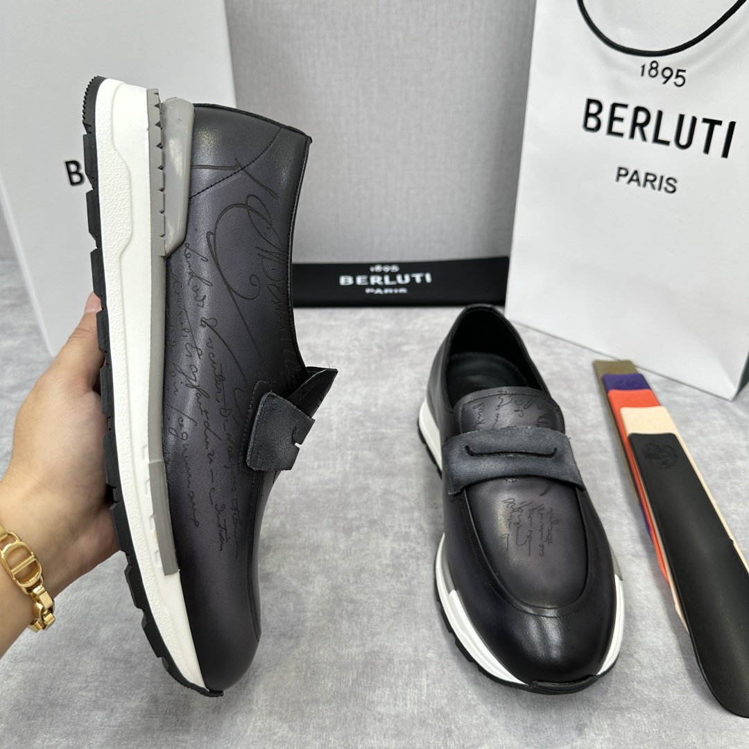 💋💍Berlut* 布鲁提 升级版第四代私模大底 Fast Track皮革乐福运动鞋  官方 16700