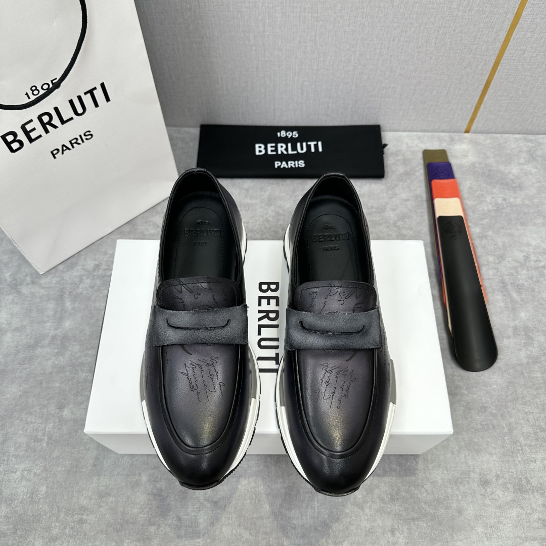 💋💍Berlut* 布鲁提 升级版第四代私模大底 Fast Track皮革乐福运动鞋  官方 16700