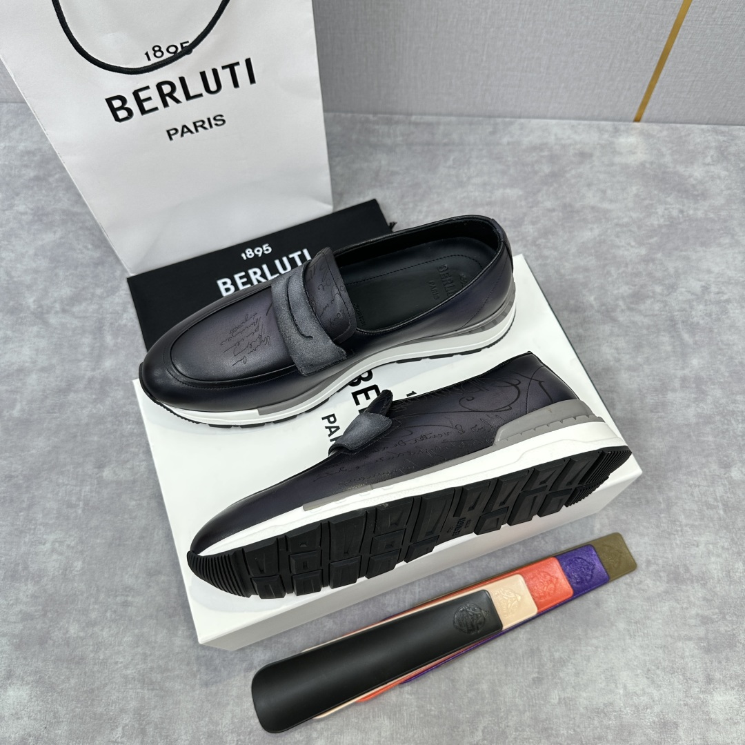 💋💍Berlut* 布鲁提 升级版第四代私模大底 Fast Track皮革乐福运动鞋  官方 16700