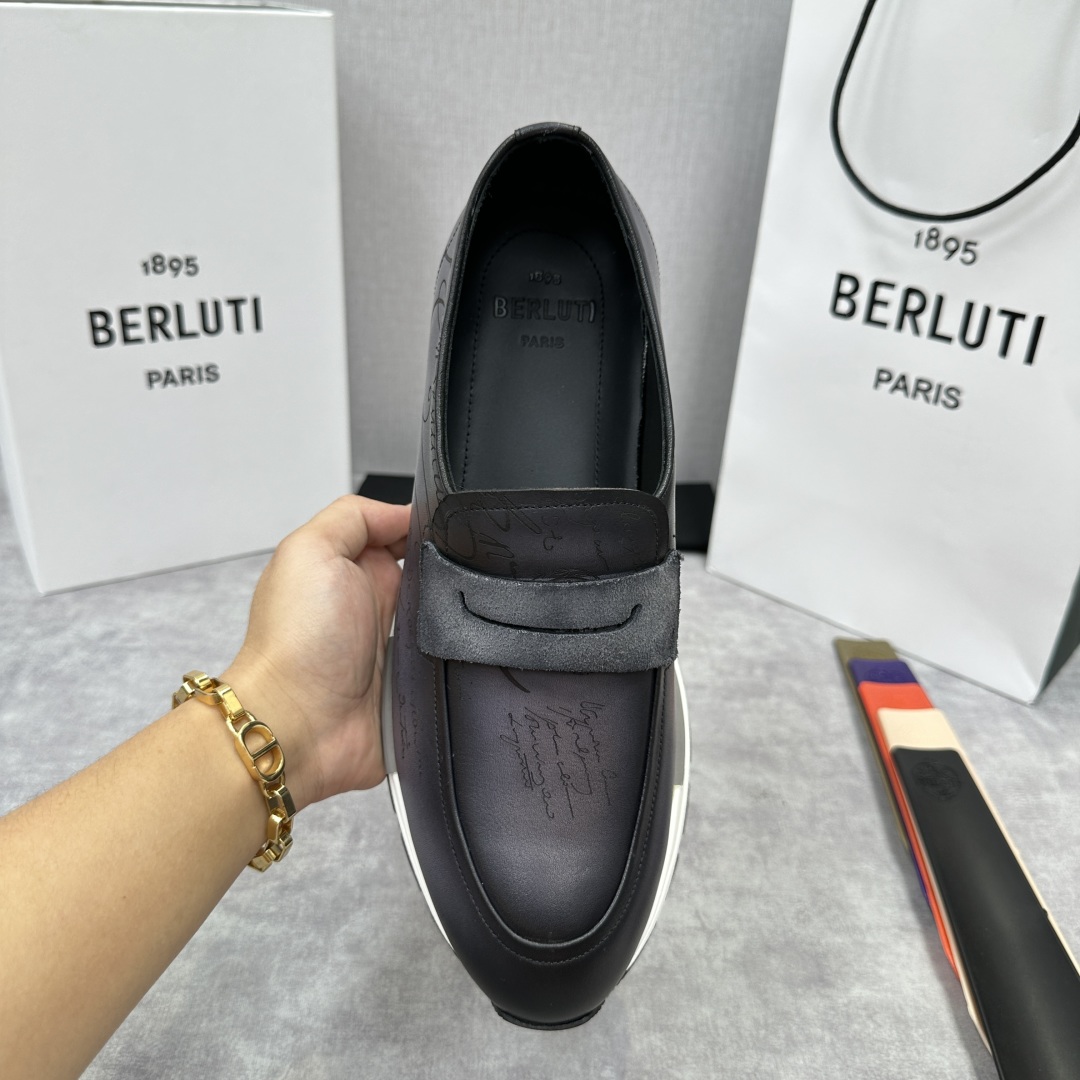 💋💍Berlut* 布鲁提 升级版第四代私模大底 Fast Track皮革乐福运动鞋  官方 16700