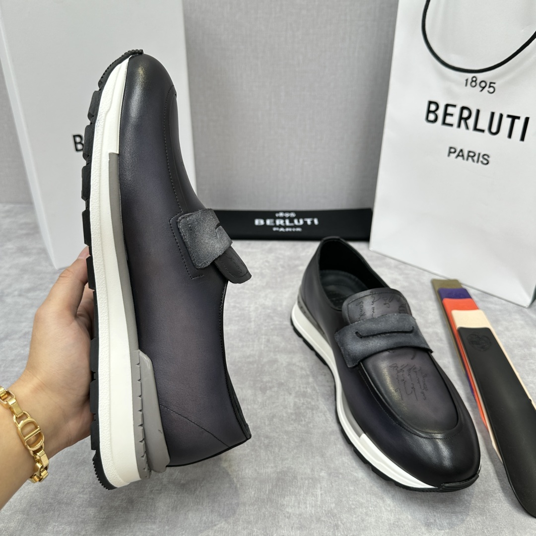 💋💍Berlut* 布鲁提 升级版第四代私模大底 Fast Track皮革乐福运动鞋  官方 16700