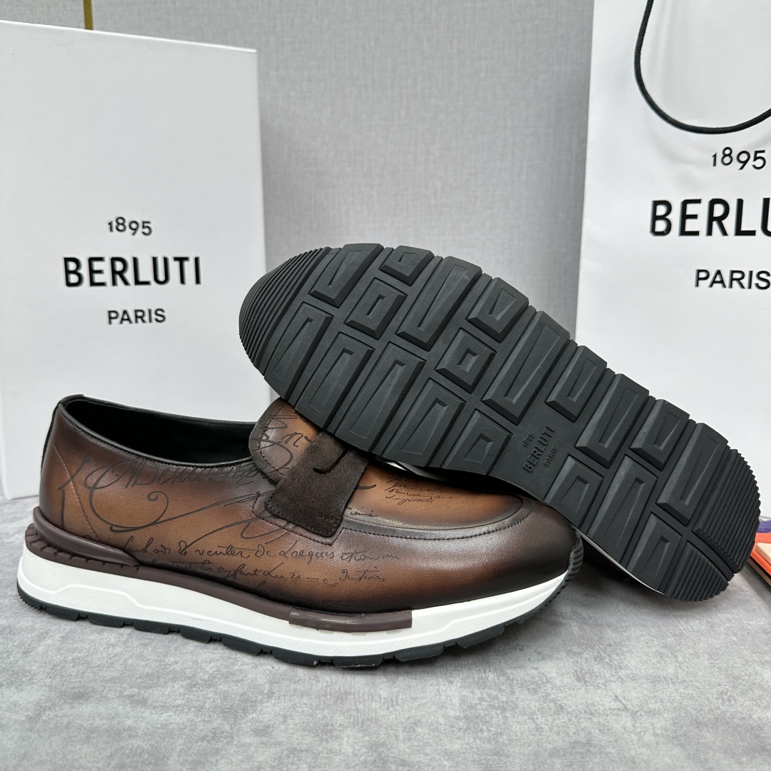 💋💍Berlut* 布鲁提 升级版第四代私模大底 Fast Track皮革乐福运动鞋 官方 16700