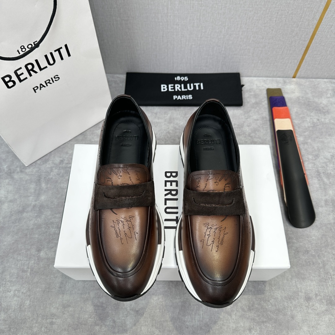 💋💍Berlut* 布鲁提 升级版第四代私模大底 Fast Track皮革乐福运动鞋 官方 16700