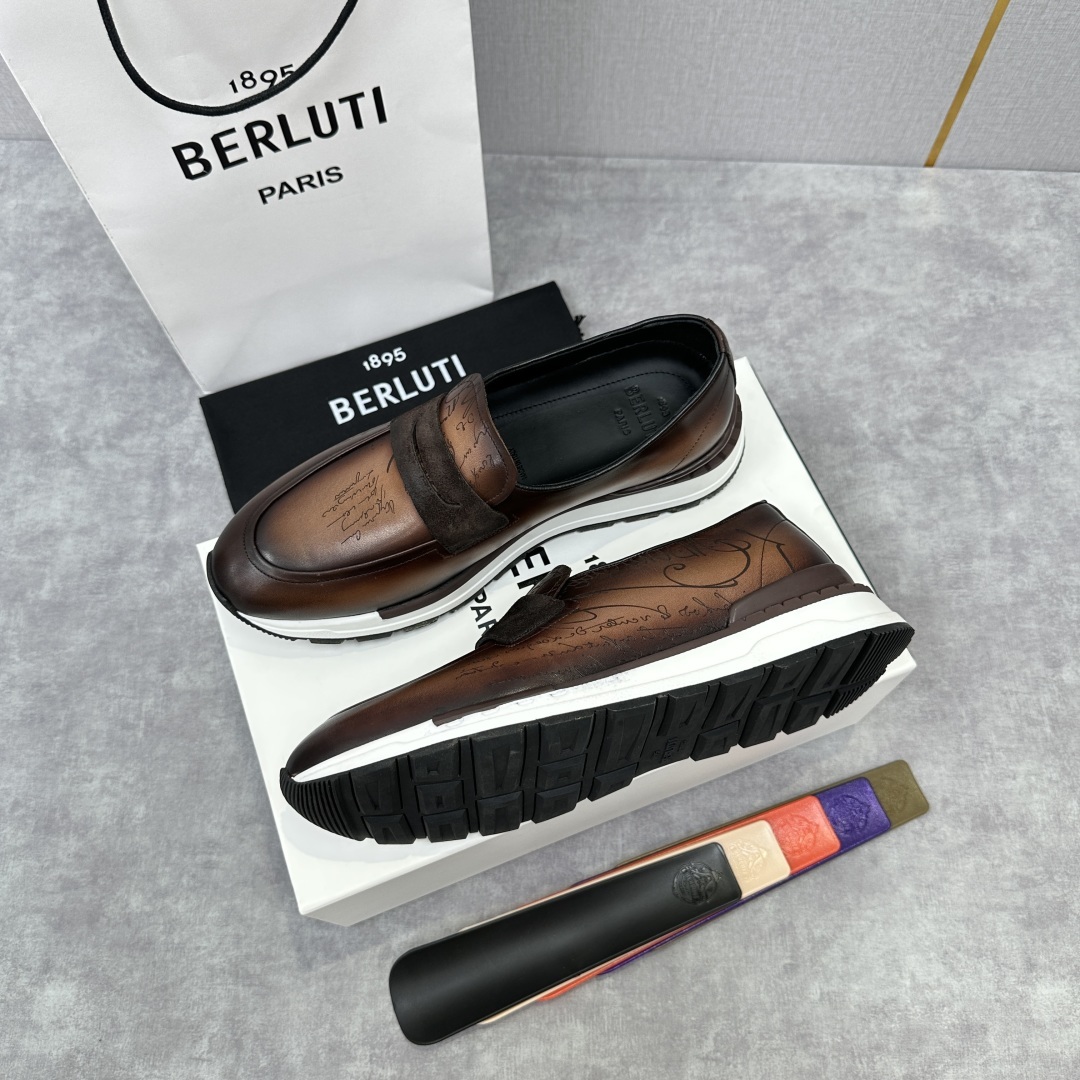 💋💍Berlut* 布鲁提 升级版第四代私模大底 Fast Track皮革乐福运动鞋 官方 16700