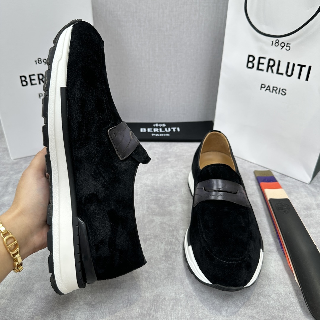 💋💍Berlut* 布鲁提 升级版第四代私模大底 Fast Track皮革乐福运动鞋 官方 16700