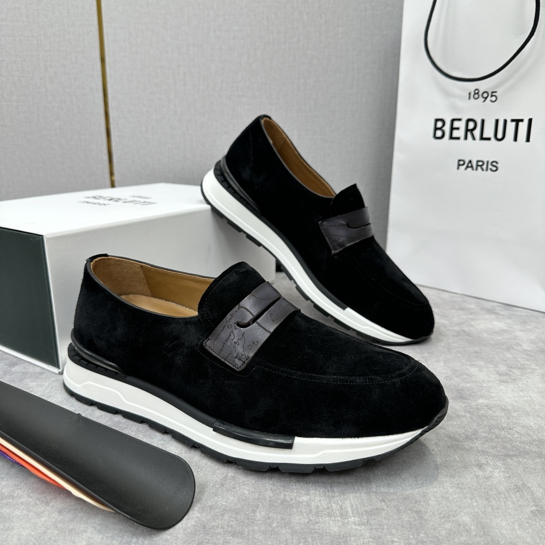 💋💍Berlut* 布鲁提 升级版第四代私模大底 Fast Track皮革乐福运动鞋 官方 16700