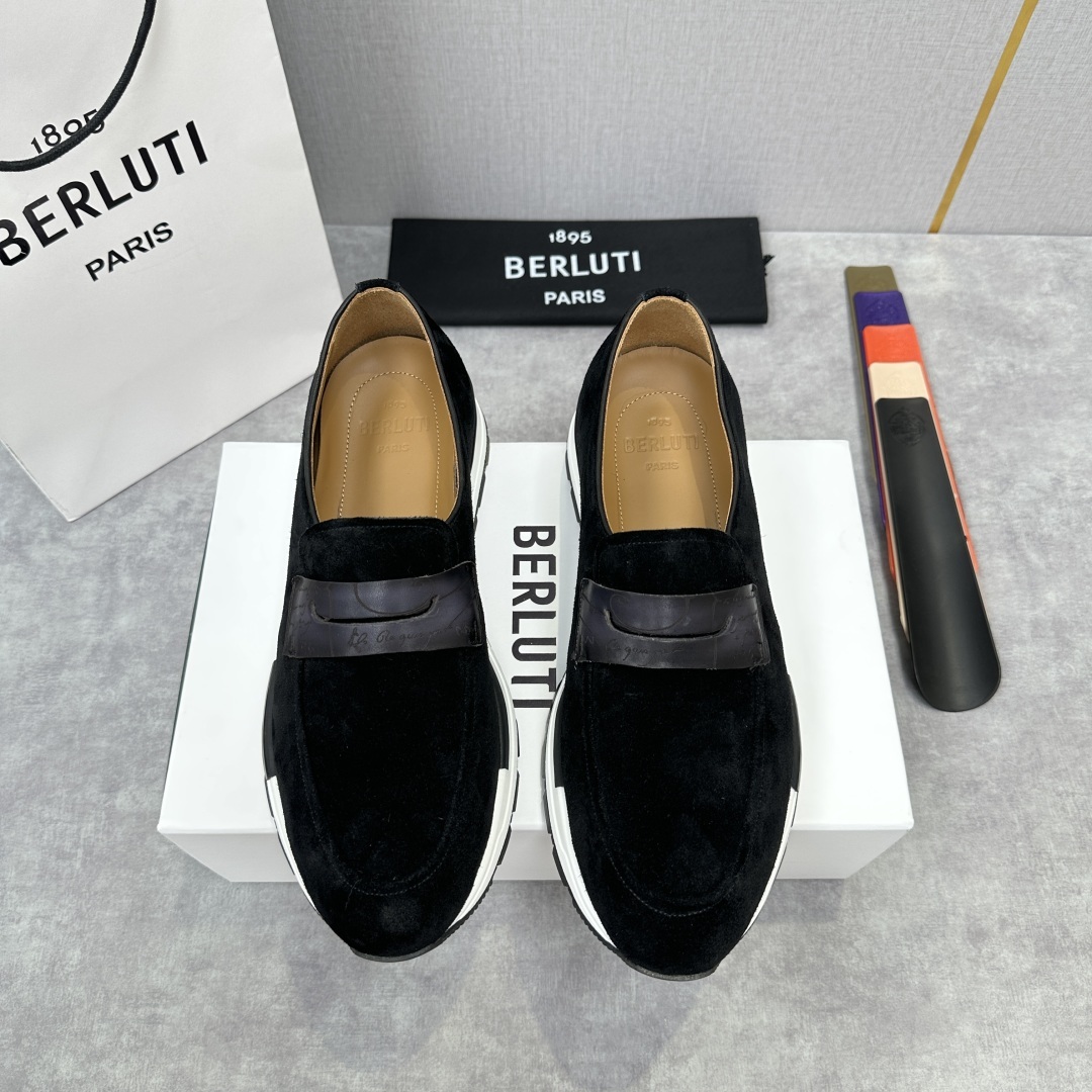 💋💍Berlut* 布鲁提 升级版第四代私模大底 Fast Track皮革乐福运动鞋 官方 16700