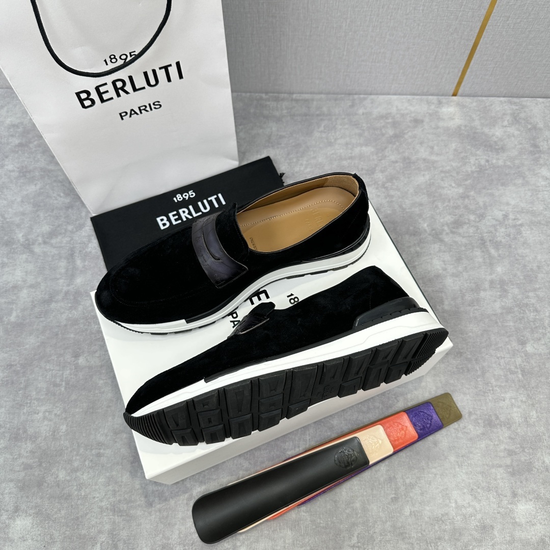 💋💍Berlut* 布鲁提 升级版第四代私模大底 Fast Track皮革乐福运动鞋 官方 16700