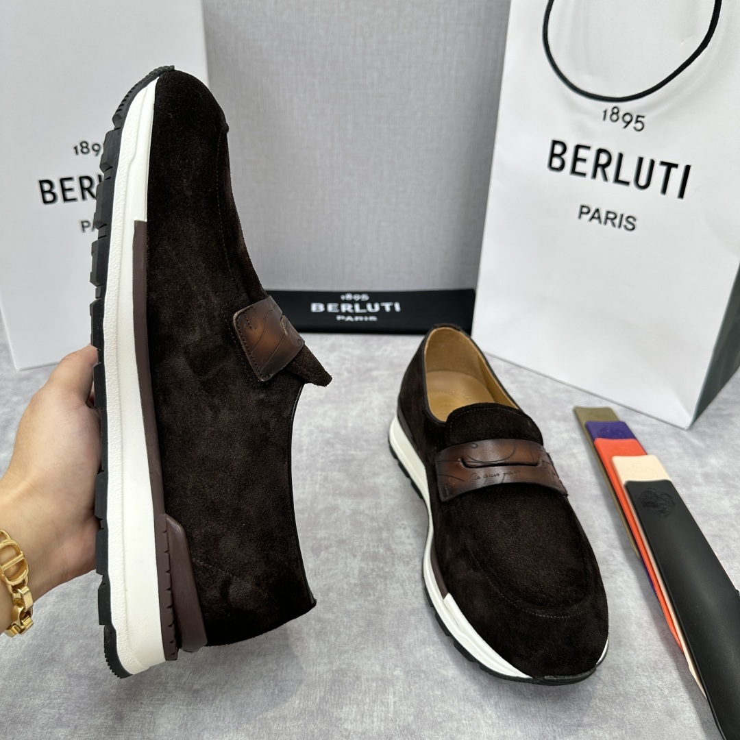 💋💍Berlut* 布鲁提 升级版第四代私模大底 Fast Track皮革乐福运动鞋 官方 16700
