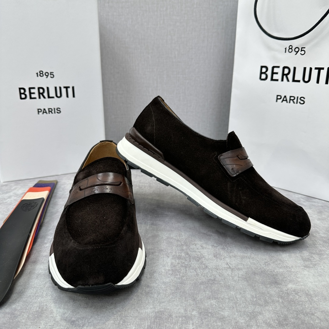 💋💍Berlut* 布鲁提 升级版第四代私模大底 Fast Track皮革乐福运动鞋 官方 16700