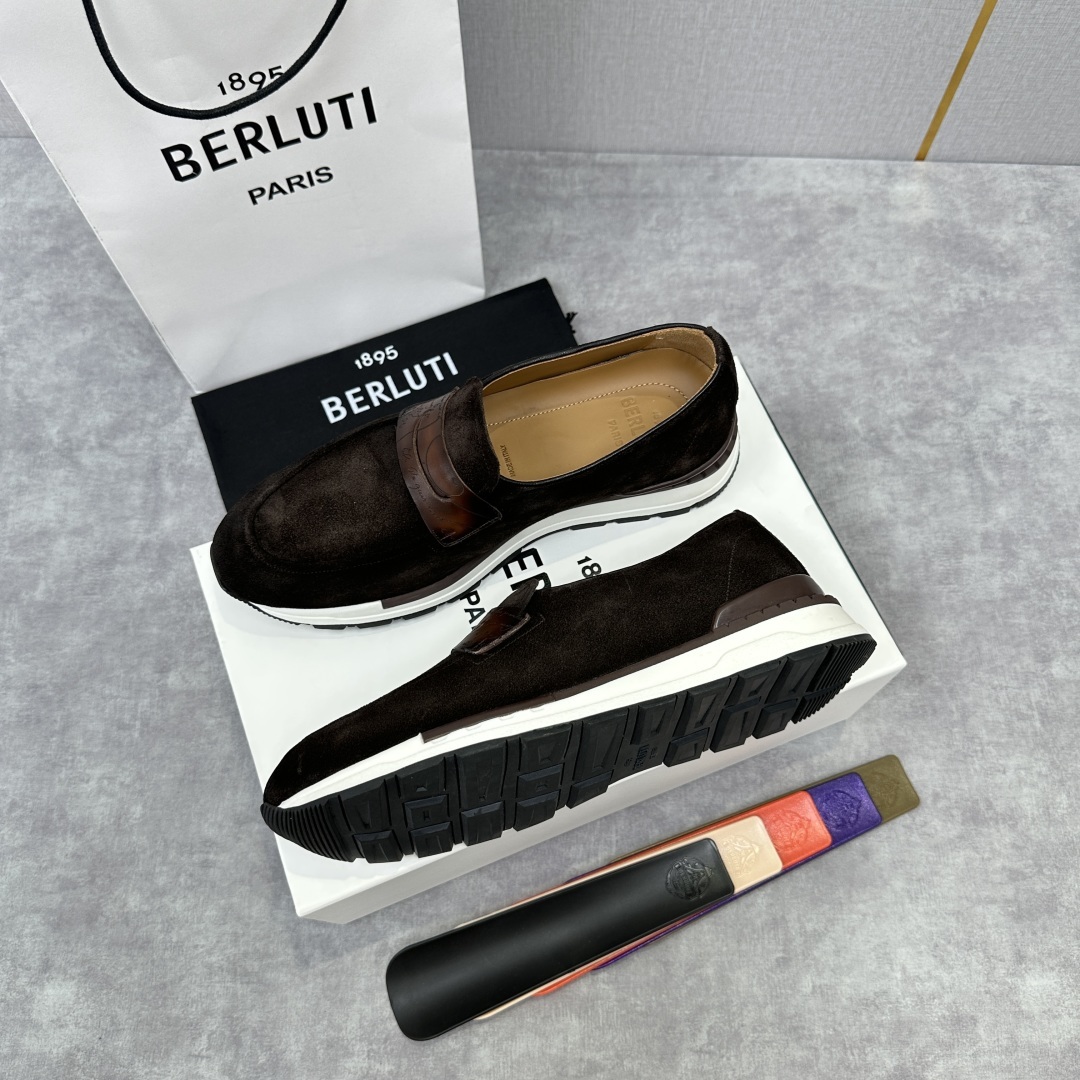 💋💍Berlut* 布鲁提 升级版第四代私模大底 Fast Track皮革乐福运动鞋 官方 16700