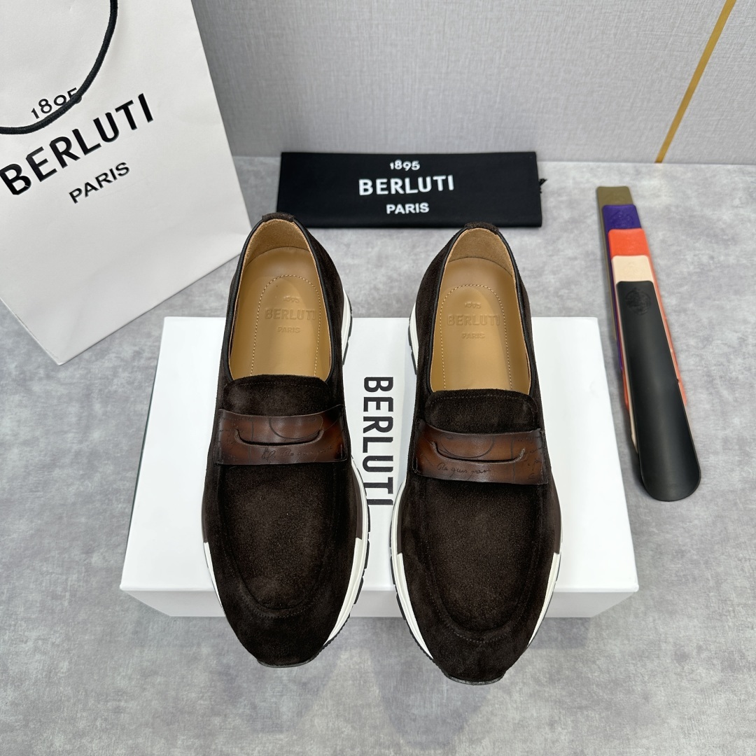 💋💍Berlut* 布鲁提 升级版第四代私模大底 Fast Track皮革乐福运动鞋 官方 16700