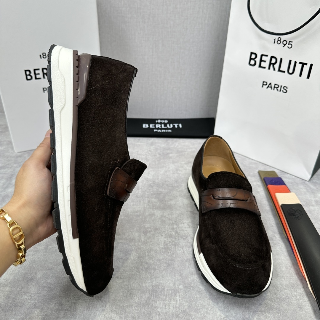 💋💍Berlut* 布鲁提 升级版第四代私模大底 Fast Track皮革乐福运动鞋 官方 16700