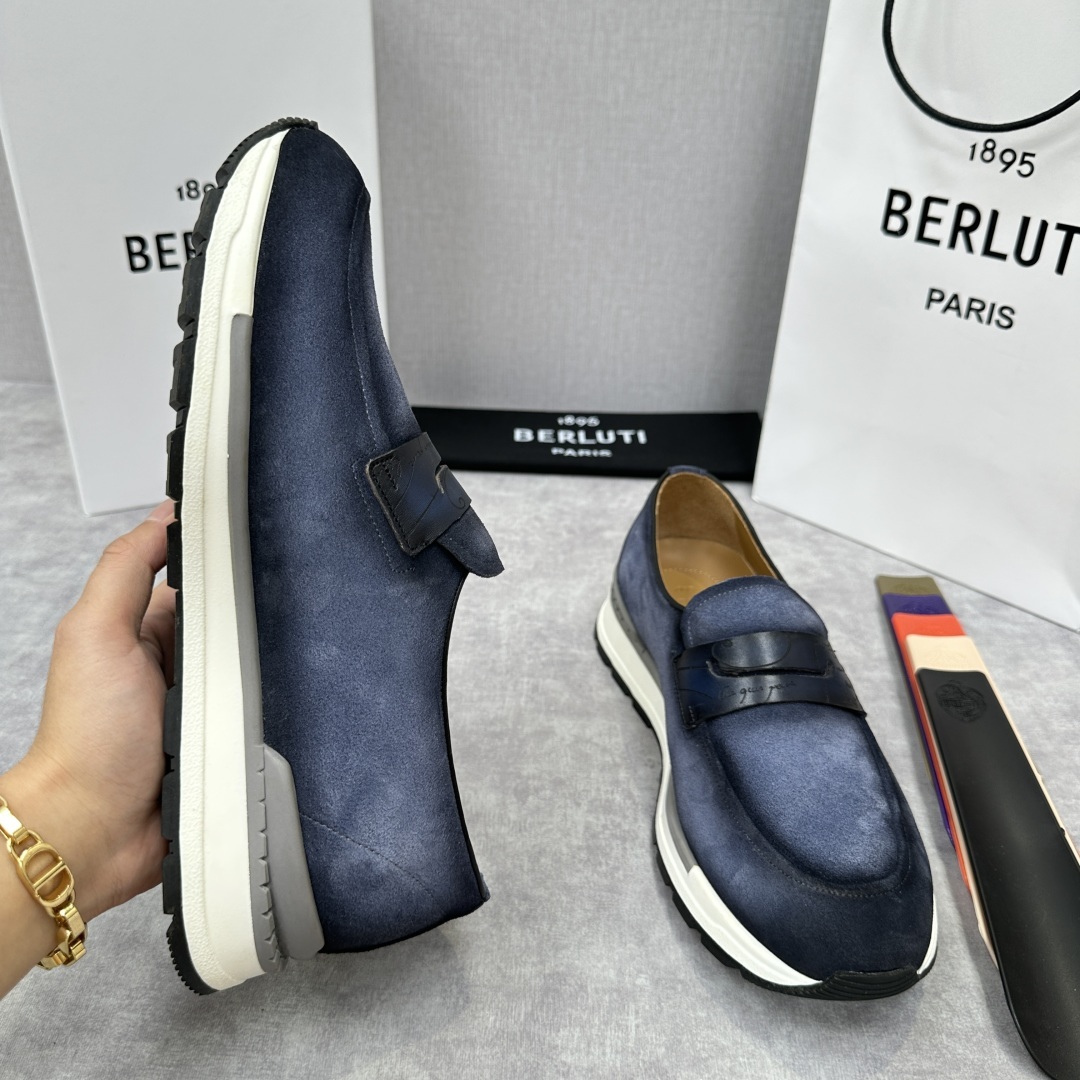 💋💍Berlut* 布鲁提 升级版第四代私模大底 Fast Track皮革乐福运动鞋 官方 16700