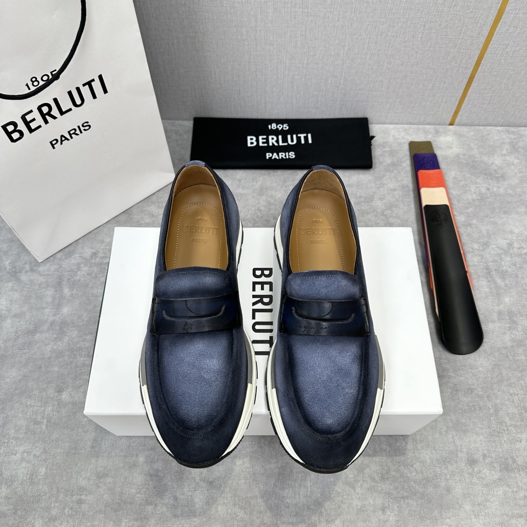 💋💍Berlut* 布鲁提 升级版第四代私模大底 Fast Track皮革乐福运动鞋 官方 16700
