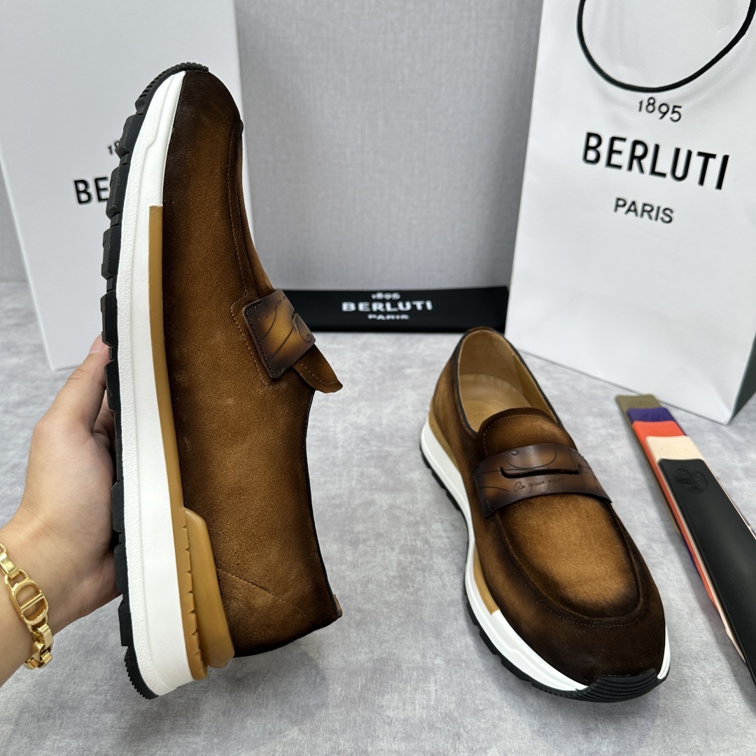 💋💍Berlut* 布鲁提 升级版第四代私模大底 Fast Track皮革乐福运动鞋 官方 16700