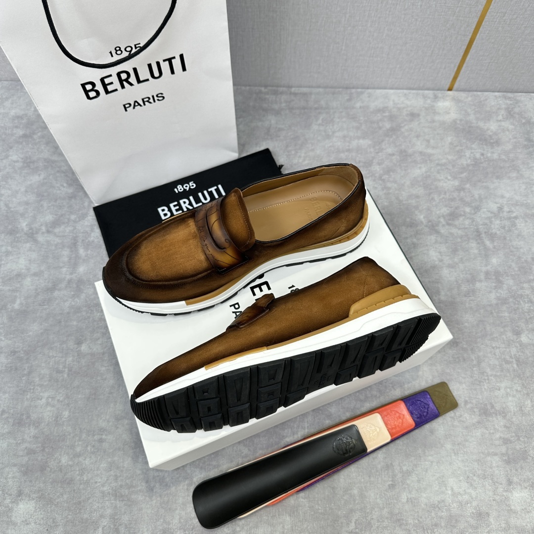 💋💍Berlut* 布鲁提 升级版第四代私模大底 Fast Track皮革乐福运动鞋 官方 16700