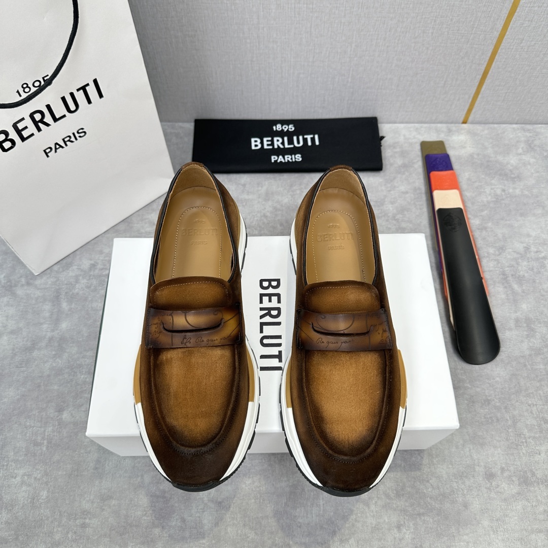 💋💍Berlut* 布鲁提 升级版第四代私模大底 Fast Track皮革乐福运动鞋 官方 16700