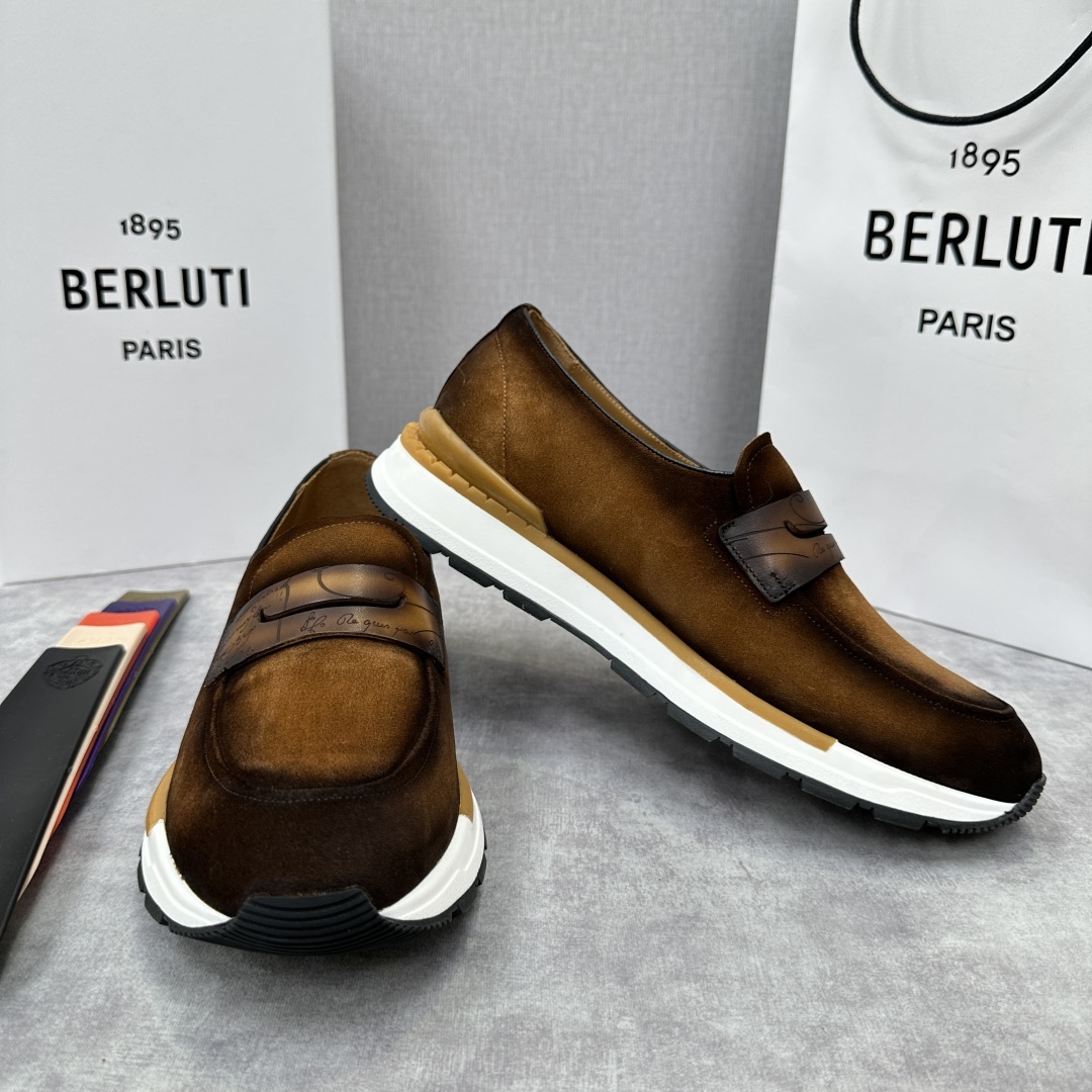 💋💍Berlut* 布鲁提 升级版第四代私模大底 Fast Track皮革乐福运动鞋 官方 16700