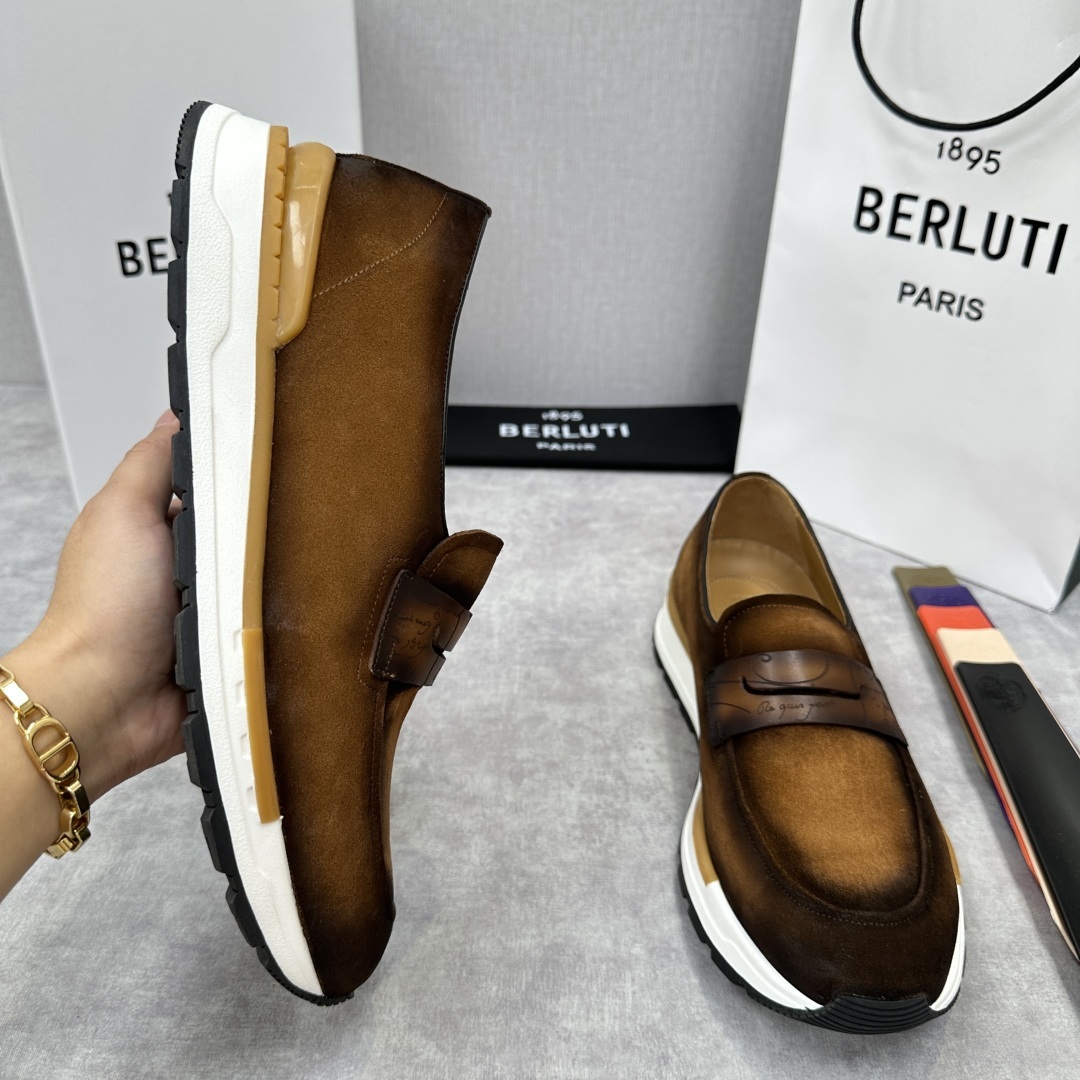 💋💍Berlut* 布鲁提 升级版第四代私模大底 Fast Track皮革乐福运动鞋 官方 16700