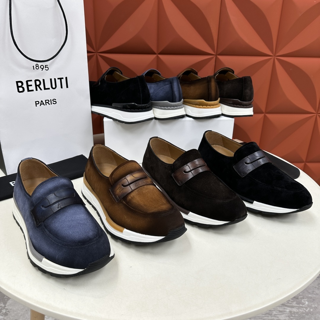 💋💍Berlut* 布鲁提 升级版第四代私模大底 Fast Track皮革乐福运动鞋 官方 16700