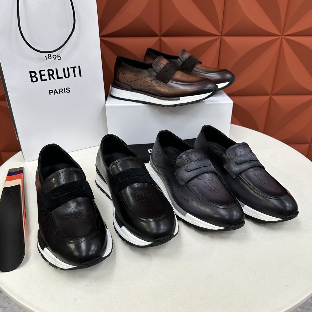 💋💍Berlut* 布鲁提 升级版第四代私模大底 Fast Track皮革乐福运动鞋 官方 16700