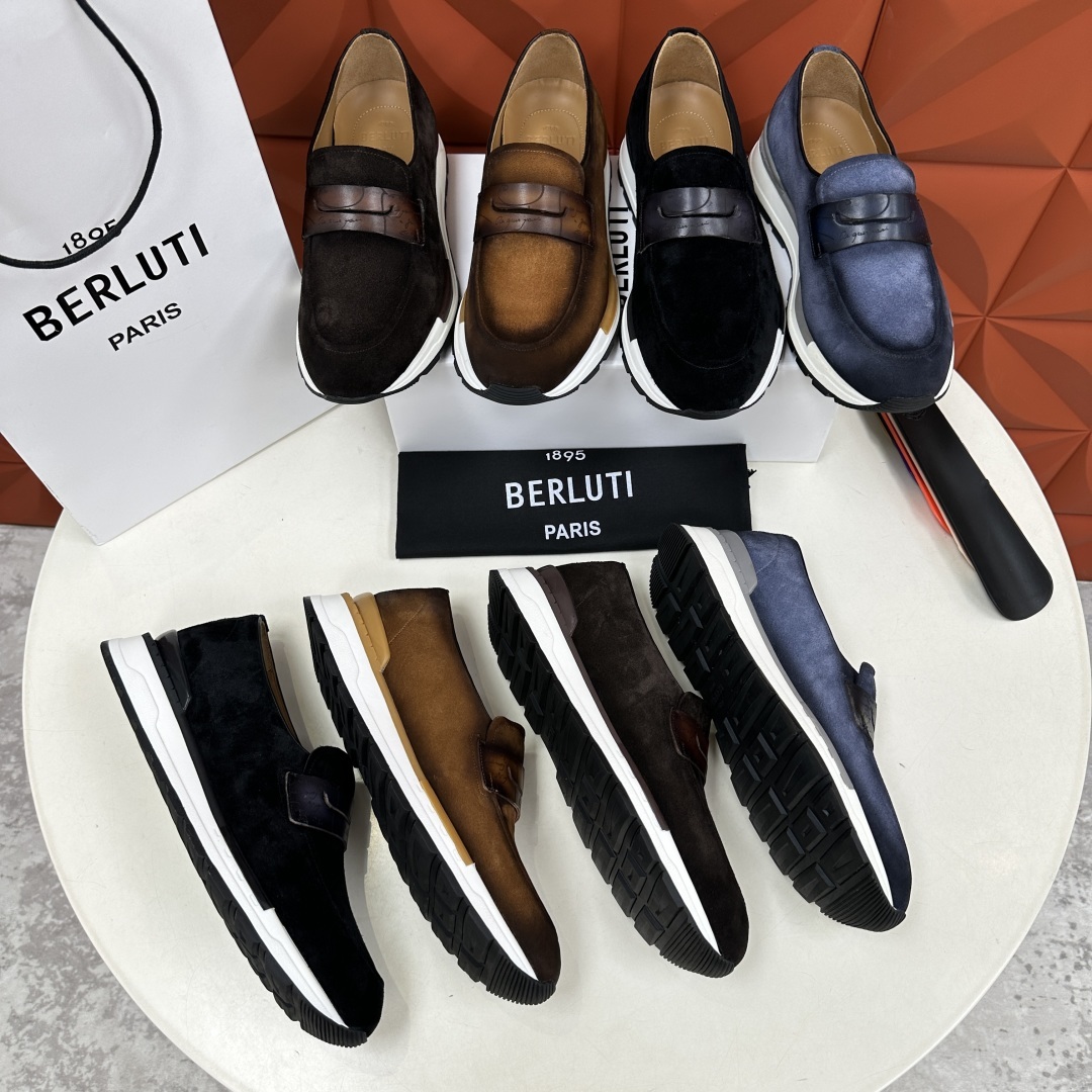💋💍Berlut* 布鲁提 升级版第四代私模大底 Fast Track皮革乐福运动鞋 官方 16700