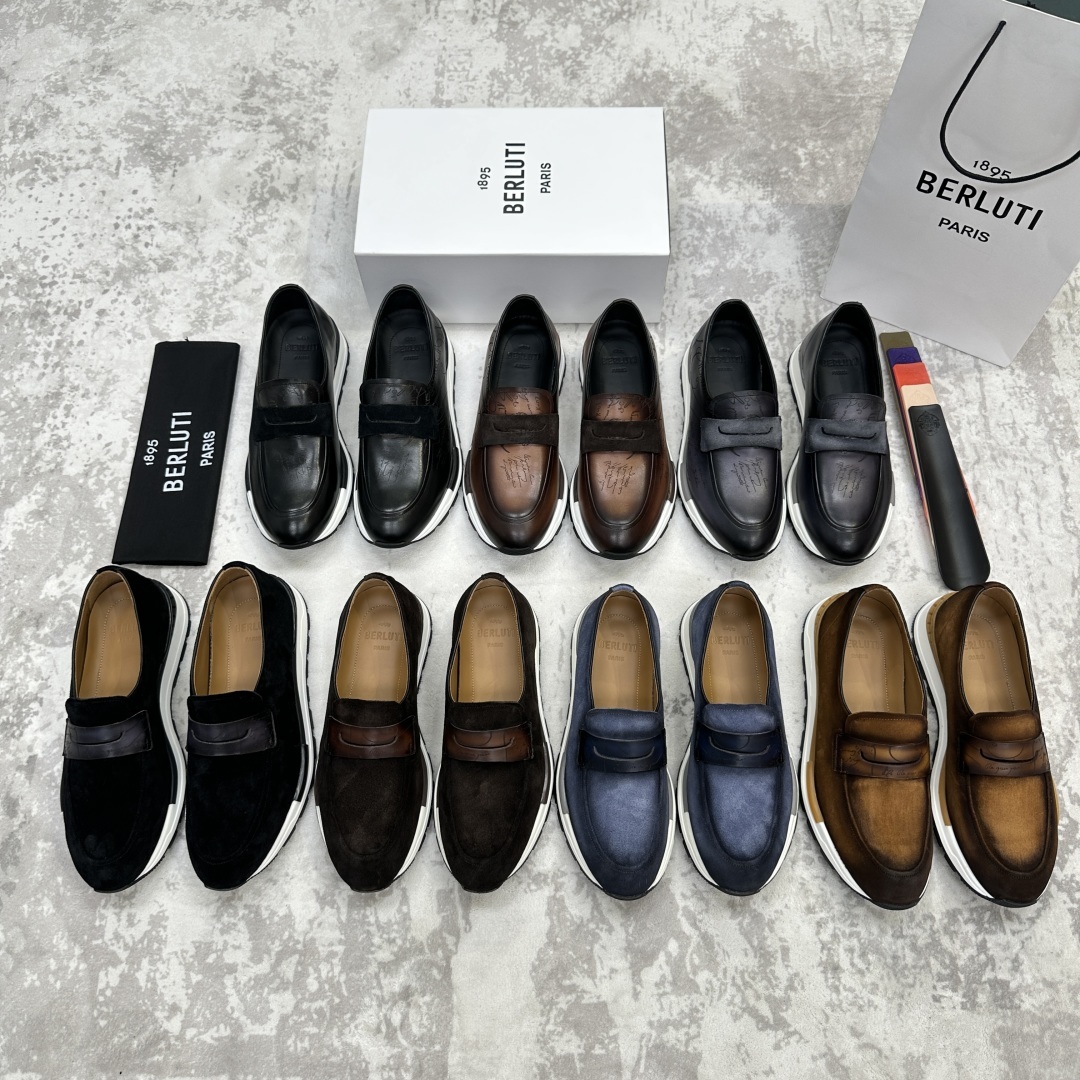 💋💍Berlut* 布鲁提 升级版第四代私模大底 Fast Track皮革乐福运动鞋 官方 16700