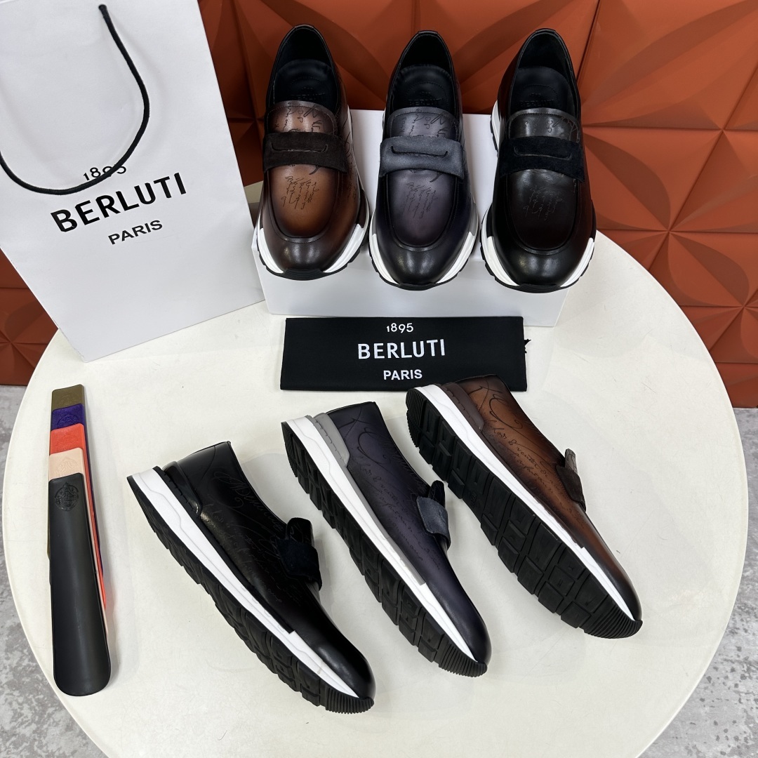 💋💍Berlut* 布鲁提 升级版第四代私模大底 Fast Track皮革乐福运动鞋 官方 16700
