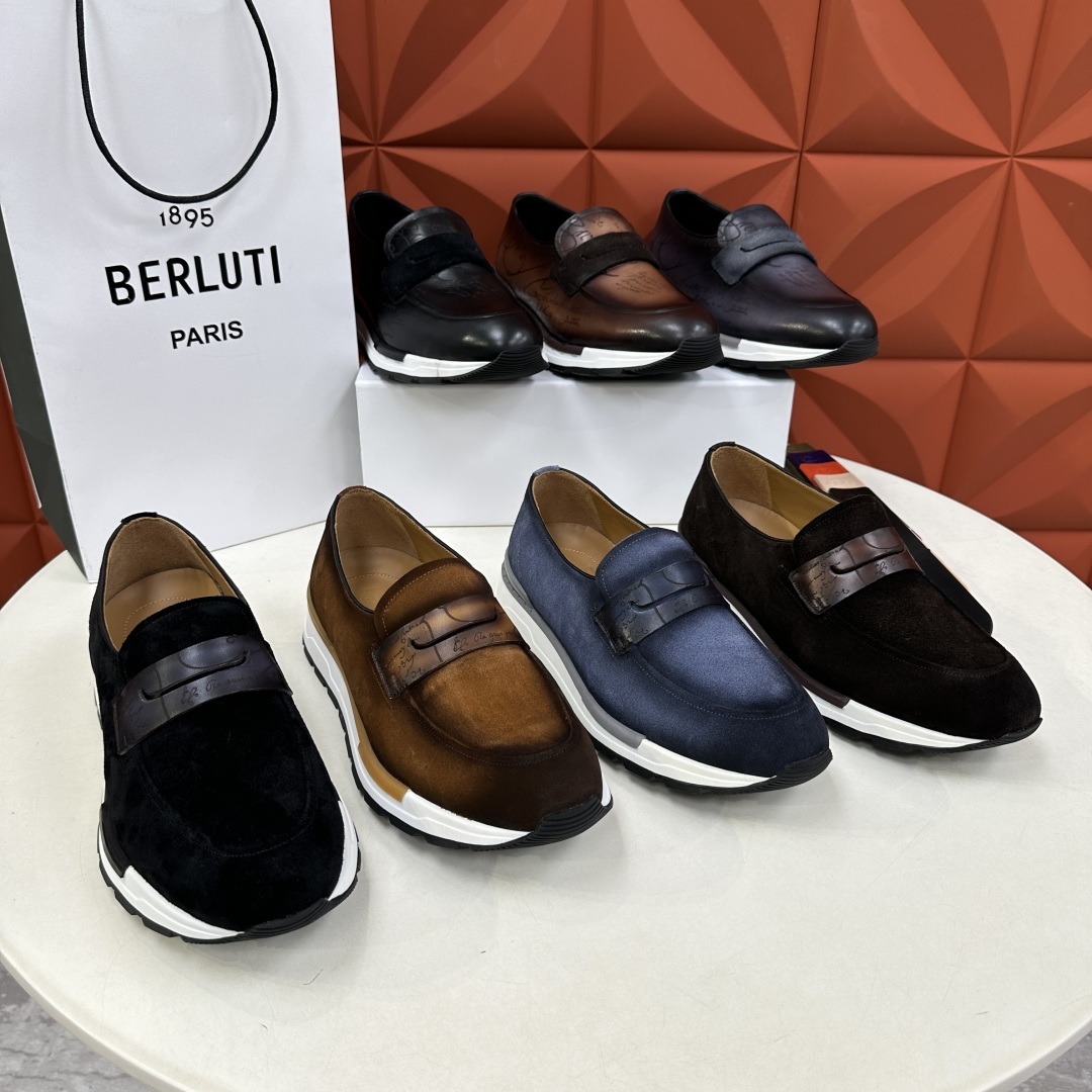 💋💍Berlut* 布鲁提 升级版第四代私模大底 Fast Track皮革乐福运动鞋 官方 16700