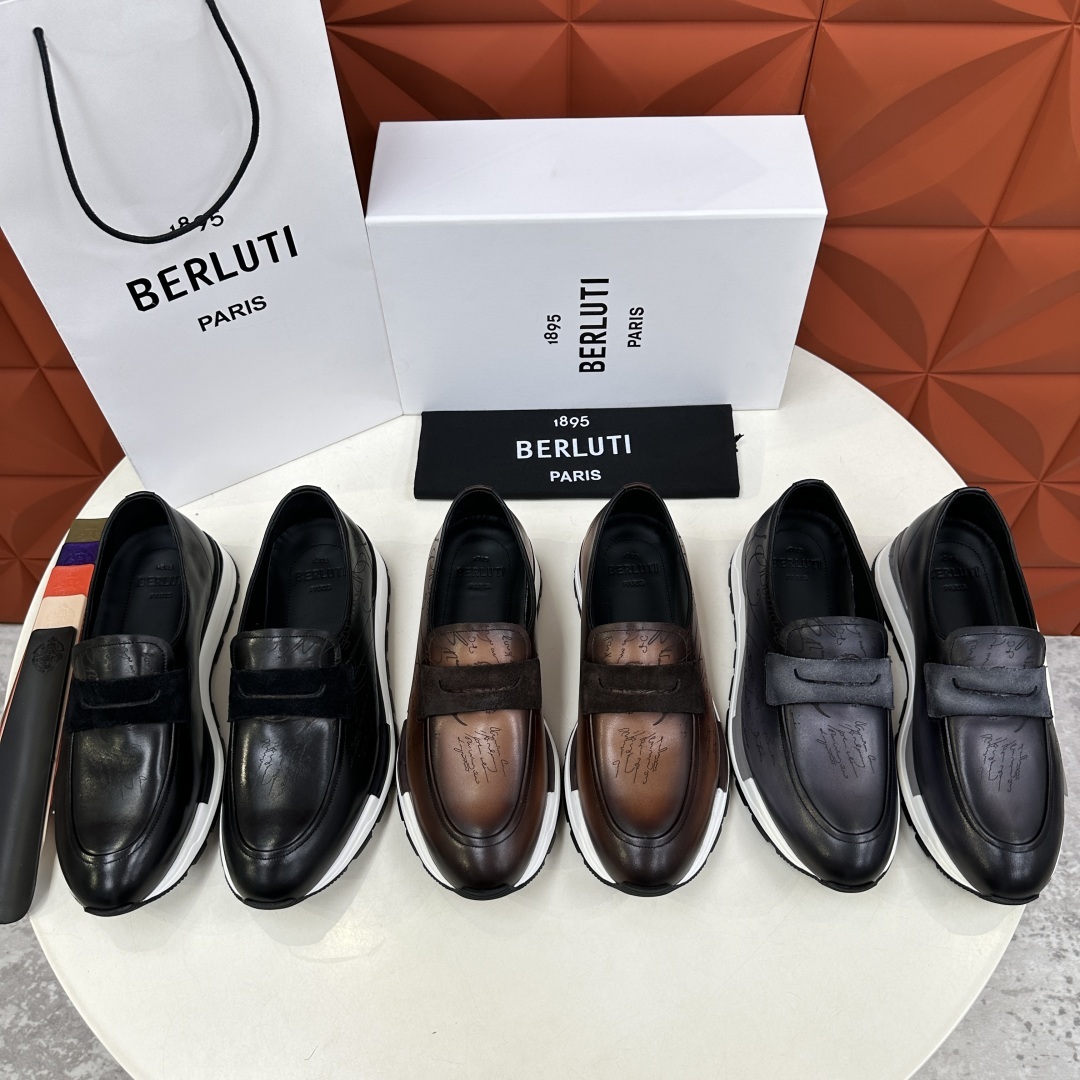 💋💍Berlut* 布鲁提 升级版第四代私模大底 Fast Track皮革乐福运动鞋 官方 16700