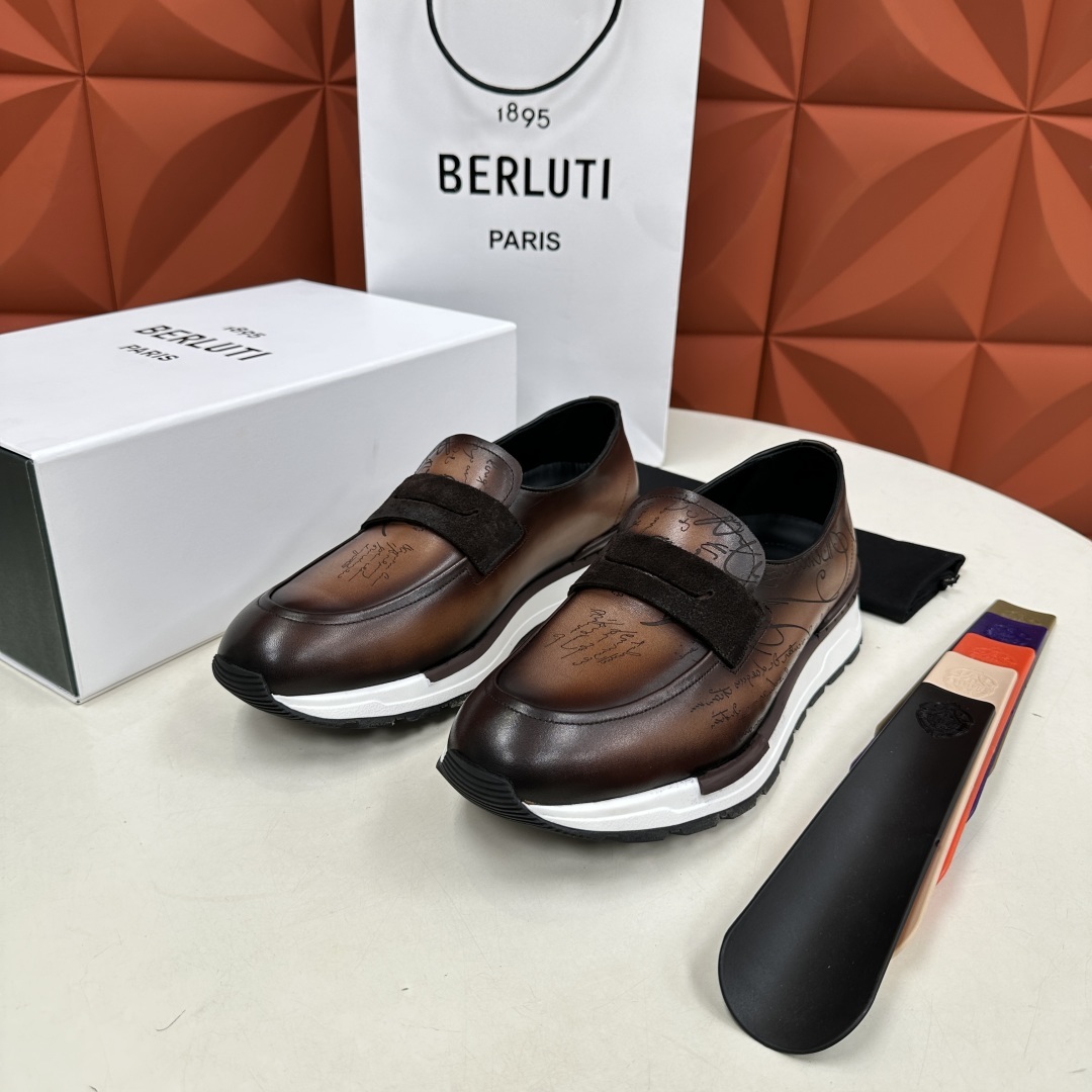 💋💍Berlut* 布鲁提 升级版第四代私模大底 Fast Track皮革乐福运动鞋 官方 16700