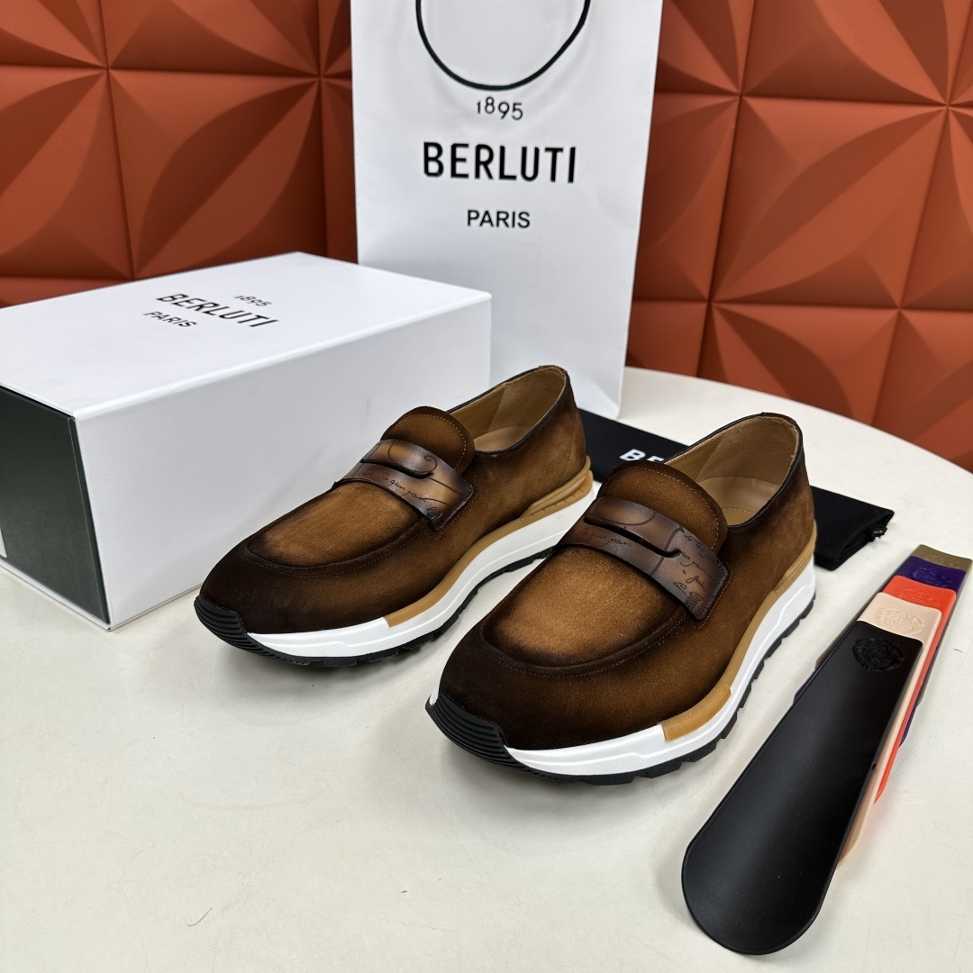 💋💍Berlut* 布鲁提 升级版第四代私模大底 Fast Track皮革乐福运动鞋 官方 16700
