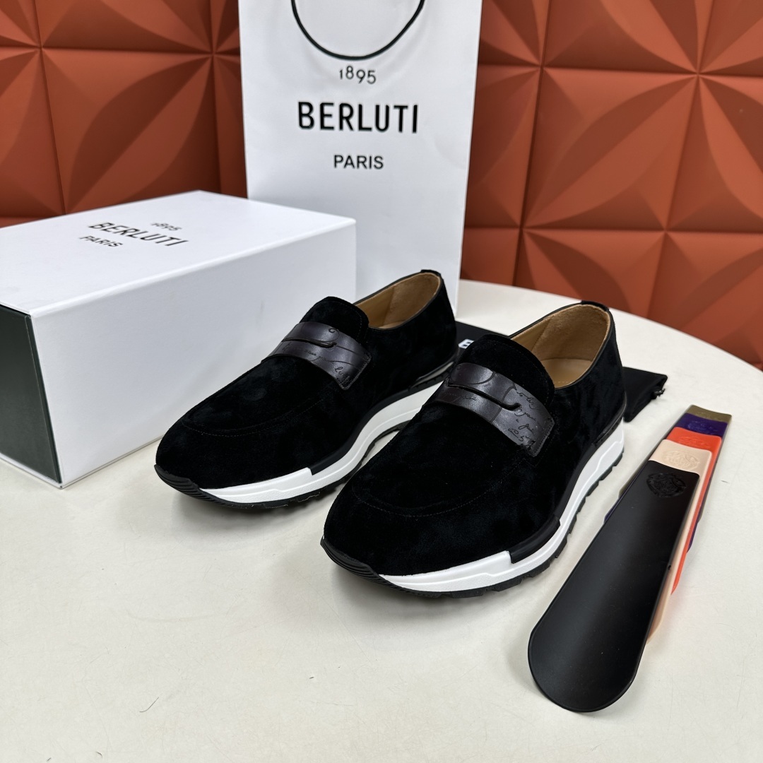 💋💍Berlut* 布鲁提 升级版第四代私模大底 Fast Track皮革乐福运动鞋 官方 16700