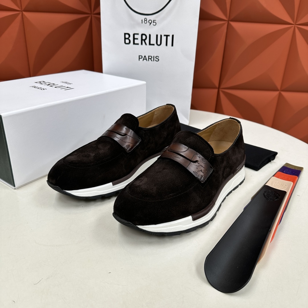 💋💍Berlut* 布鲁提 升级版第四代私模大底 Fast Track皮革乐福运动鞋 官方 16700