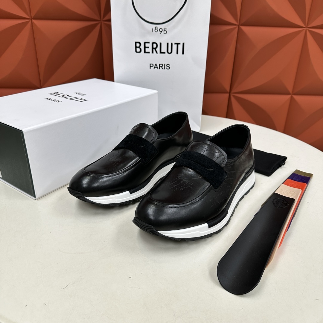 💋💍Berlut* 布鲁提 升级版第四代私模大底 Fast Track皮革乐福运动鞋 官方 16700